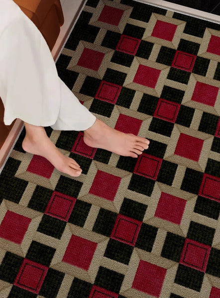 Contemporary Red Rugs for Bedroom, Mid Century Modern Rugs under Coffee Table, Abstract Modern Rugs for Living Room, Dining Room Floor Carpets-HomePaintingDecor