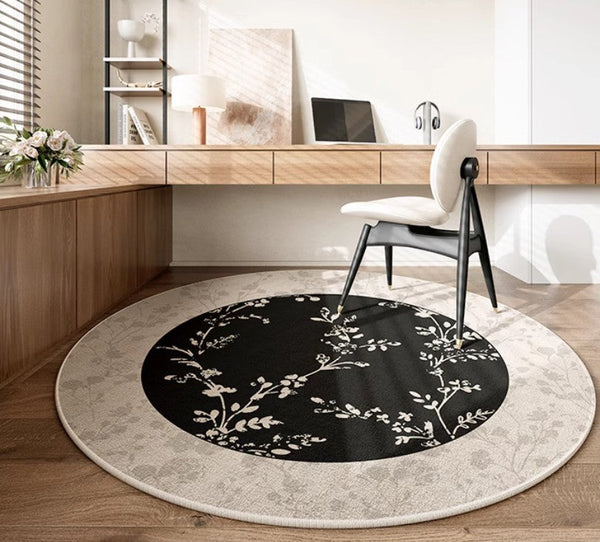 Contemporary Round Rugs for Dining Room, Flower Pattern Round Carpets under Coffee Table, Circular Modern Rugs for Living Room, Modern Area Rugs for Bedroom-HomePaintingDecor
