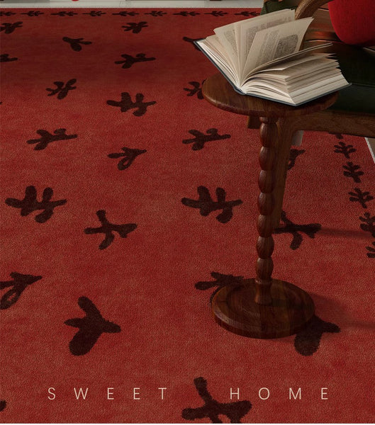 Dining Room Modern Red Rugs, Contemporary Modern Rugs for Bedroom, Modern Area Rugs under Sofa, Mid Century Area Rugs for Living Room-HomePaintingDecor