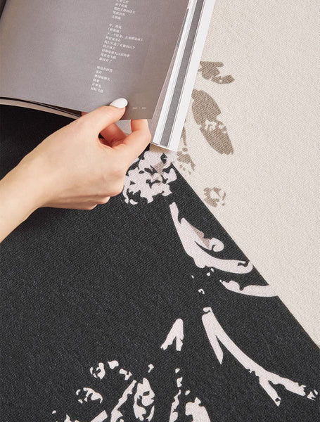 Contemporary Floor Carpets for Living Room, Large Modern Rugs for Sale, Dining Room Modern Rugs, Black Flower Pattern Geometric Modern Rugs in Bedroom-HomePaintingDecor