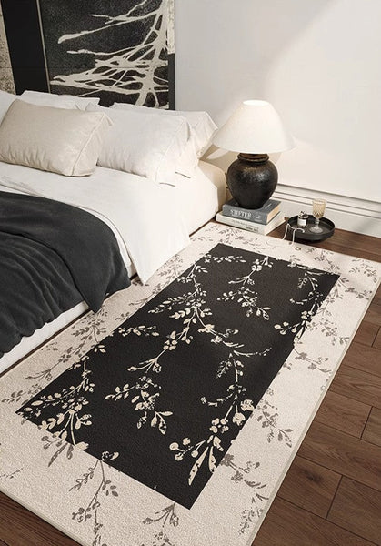 Contemporary Floor Carpets for Living Room, Large Modern Rugs for Sale, Dining Room Modern Rugs, Black Flower Pattern Geometric Modern Rugs in Bedroom-HomePaintingDecor