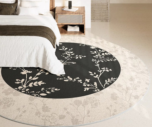 Contemporary Round Rugs for Dining Room, Flower Pattern Round Carpets under Coffee Table, Circular Modern Rugs for Living Room, Modern Area Rugs for Bedroom-HomePaintingDecor
