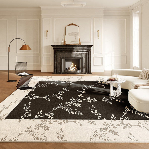 Contemporary Floor Carpets for Living Room, Large Modern Rugs for Sale, Dining Room Modern Rugs, Black Flower Pattern Geometric Modern Rugs in Bedroom-HomePaintingDecor