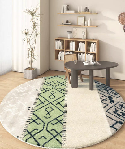 Unique Circular Rugs under Sofa, Abstract Contemporary Round Rugs, Modern Rugs for Dining Room, Geometric Modern Rugs for Bedroom-HomePaintingDecor