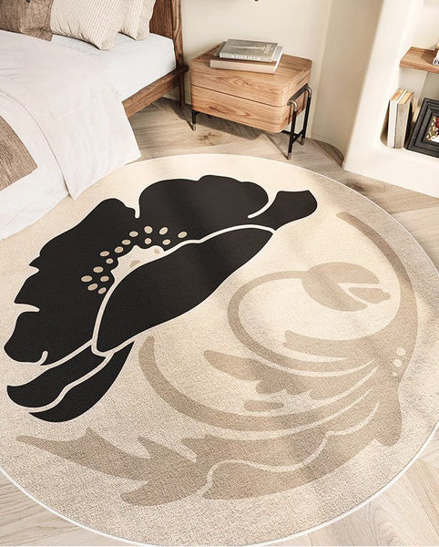 Contemporary Modern Rug Ideas for Living Room, Circular Modern Rugs for Bedroom, Flower Pattern Round Rugs for Dining Room-HomePaintingDecor