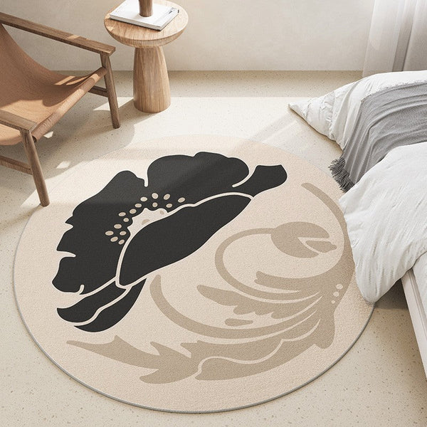 Contemporary Modern Rug Ideas for Living Room, Circular Modern Rugs for Bedroom, Flower Pattern Round Rugs for Dining Room-HomePaintingDecor