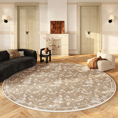 Uniqe Modern Area Rugs for Bedroom, Circular Modern Rugs for Living Room, Flower Pattern Round Carpets under Coffee Table, Contemporary Round Rugs for Dining Room-HomePaintingDecor