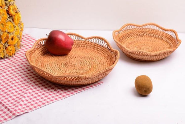 Woven Rattan Basket, Fruit Storage Basket, Woven Round Storage Basket, Storage Baskets for Kitchen-HomePaintingDecor