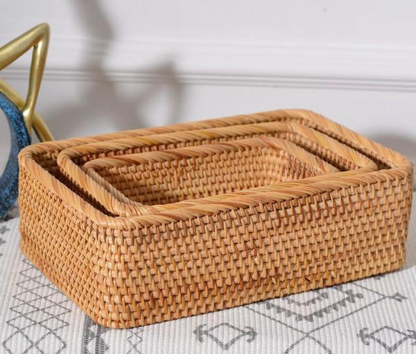 Woven Rectangular Basket for Shelves, Rattan Storage Basket, Storage Baskets for Bathroom, Woven Baskets for Living Room-HomePaintingDecor