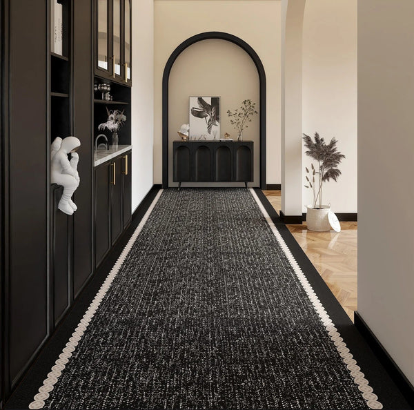 Easy Care Long Hallway Runners, Extra Long Narrow Runner Rugs, Modern Entryway Runner Rug Ideas, Geometric Modern Long Hallway Runners, Black Contemporary Runner Rugs-HomePaintingDecor