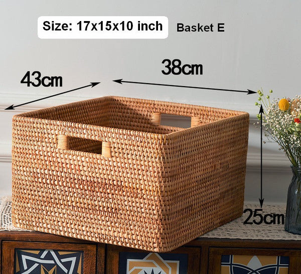 Storage Baskets for Kitchen, Woven Rattan Rectangular Storage Baskets, Wicker Storage Basket for Clothes, Storage Baskets for Bathroom, Storage Baskets for Toys-HomePaintingDecor