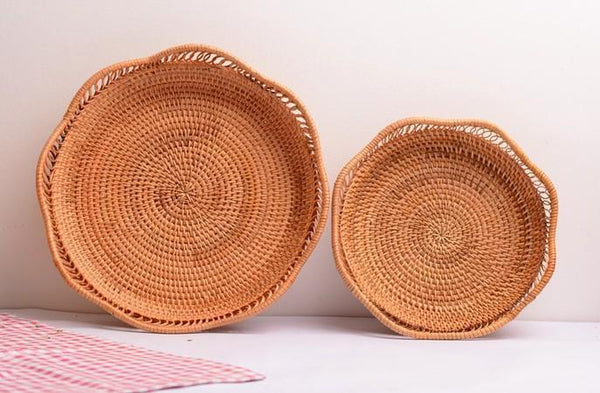 Woven Rattan Basket, Fruit Storage Basket, Woven Round Storage Basket, Storage Baskets for Kitchen-HomePaintingDecor