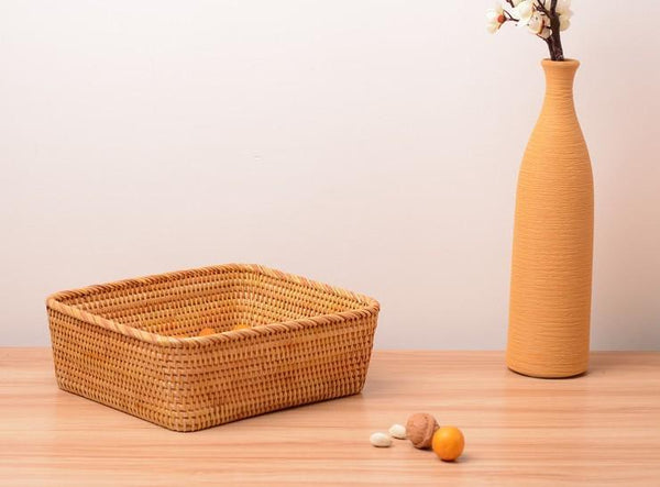 Woven Rectangular Storage Basket, Lovely Rattan Storage Basket, Storage Baskets for Kitchen-HomePaintingDecor