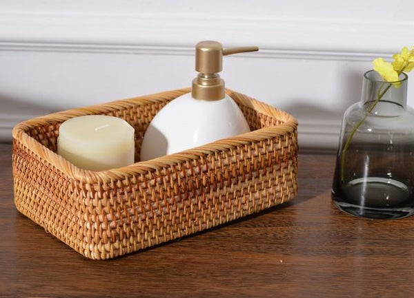 Woven Rectangular Basket for Shelves, Rattan Storage Basket, Storage Baskets for Bathroom, Woven Baskets for Living Room-HomePaintingDecor