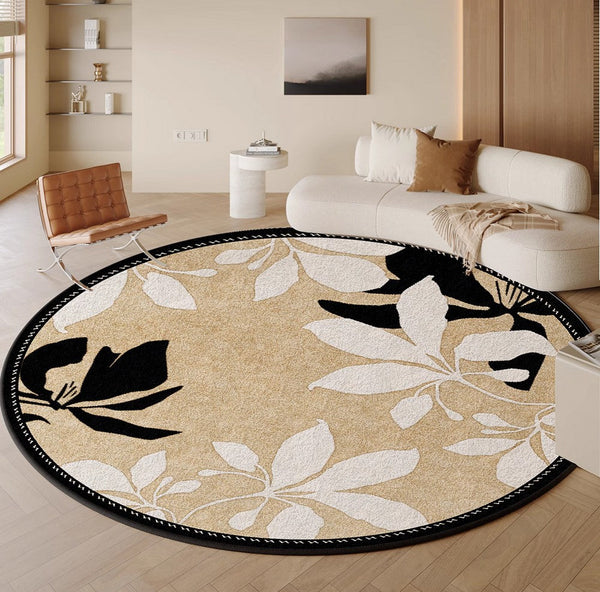 Contemporary Modern Rugs, Flower Pattern Circular Modern Rugs under Chairs, Geometric Round Rugs for Dining Room, Bedroom Abstract Modern Area Rugs-HomePaintingDecor