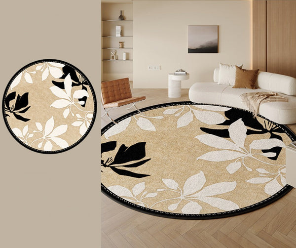 Contemporary Modern Rugs, Flower Pattern Circular Modern Rugs under Chairs, Geometric Round Rugs for Dining Room, Bedroom Abstract Modern Area Rugs-HomePaintingDecor