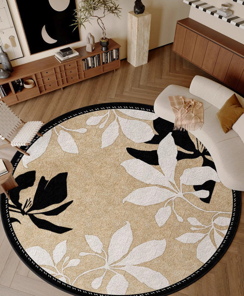 Contemporary Modern Rugs, Flower Pattern Circular Modern Rugs under Chairs, Geometric Round Rugs for Dining Room, Bedroom Abstract Modern Area Rugs-HomePaintingDecor