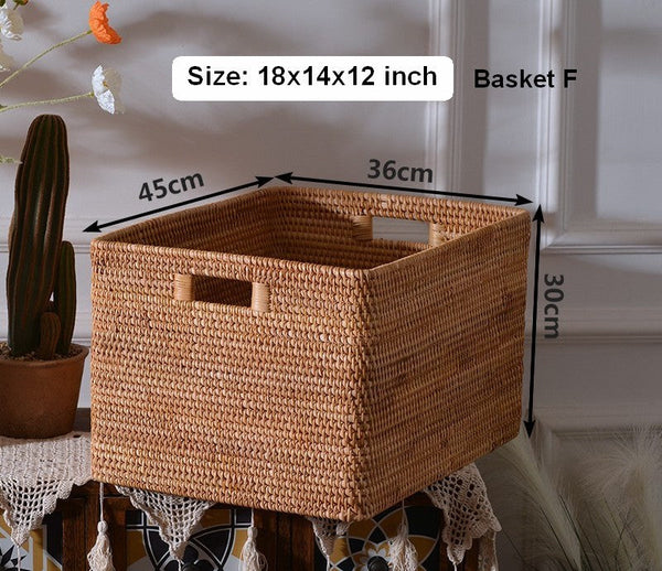 Woven Rattan Storage Baskets for Kitchen, Rectangular Storage Basket, Wicker Storage Basket for Clothes, Storage Baskets for Bathroom, Kitchen Storage Basket-HomePaintingDecor