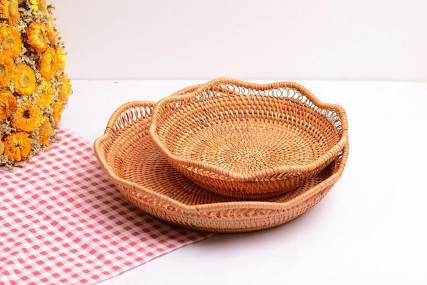 Woven Rattan Basket, Fruit Storage Basket, Woven Round Storage Basket, Storage Baskets for Kitchen-HomePaintingDecor