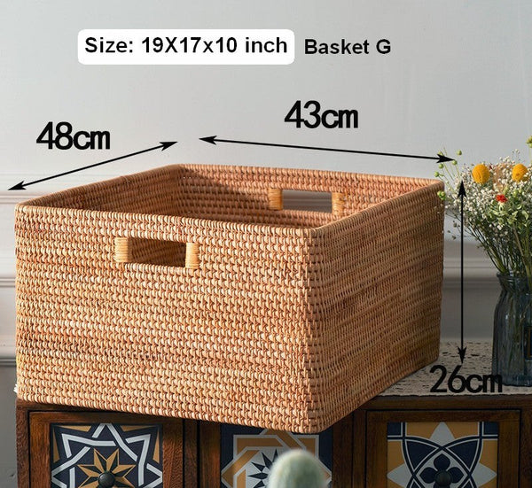 Storage Baskets for Kitchen, Woven Rattan Rectangular Storage Baskets, Wicker Storage Basket for Clothes, Storage Baskets for Bathroom, Storage Baskets for Toys-HomePaintingDecor
