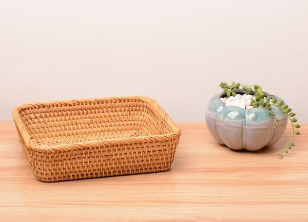 Woven Rectangular Storage Basket, Lovely Rattan Storage Basket, Storage Baskets for Kitchen-HomePaintingDecor