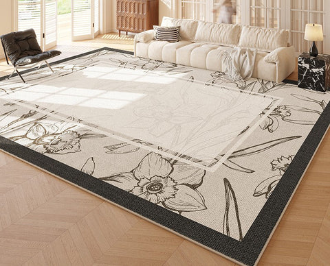 Unique Modern Rugs for Living Room, Large Modern Rugs for Bedroom, Flower Pattern Area Rugs under Coffee Table, Contemporary Modern Rugs for Dining Room-HomePaintingDecor