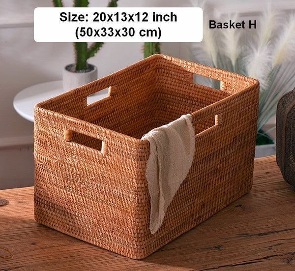 Woven Rattan Storage Baskets for Kitchen, Rectangular Storage Basket, Wicker Storage Basket for Clothes, Storage Baskets for Bathroom, Kitchen Storage Basket-HomePaintingDecor