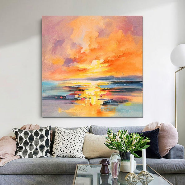 Sunrise Painting, Large Landscape Painting for Living Room, Abstract Landscape Painting, Hand Painted Art, Bedroom Wall Art Ideas, Modern Paintings for Dining Room-HomePaintingDecor