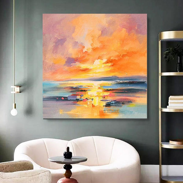 Sunrise Painting, Large Landscape Painting for Living Room, Abstract Landscape Painting, Hand Painted Art, Bedroom Wall Art Ideas, Modern Paintings for Dining Room-HomePaintingDecor