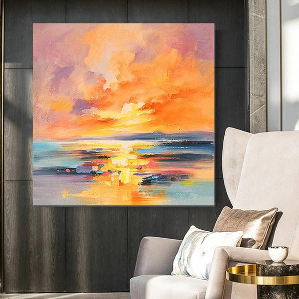 Sunrise Painting, Large Landscape Painting for Living Room, Abstract Landscape Painting, Hand Painted Art, Bedroom Wall Art Ideas, Modern Paintings for Dining Room-HomePaintingDecor