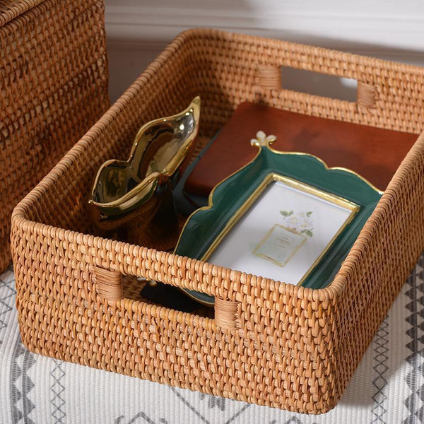 Wicker Rectangular Storage Basket with Lid, Extra Large Storage Baskets for Clothes, Kitchen Storage Baskets, Oversized Storage Baskets for Bedroom-HomePaintingDecor