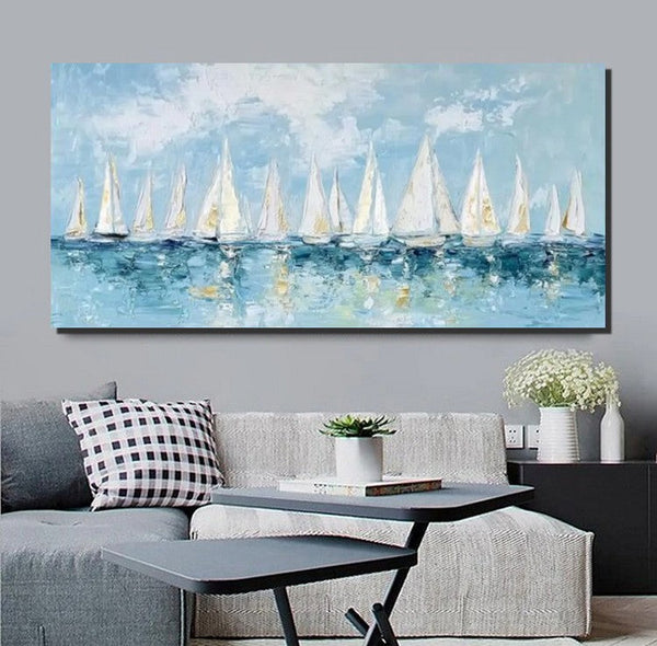 Large Wall Art Ideas for Living Room, Paintings for Living Room, Acrylic Painting on Canvas, Modern Paintings for Bedroom, Sail Boat Painting, Original Canvas Art-HomePaintingDecor