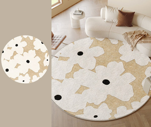 Circular Rugs for Dining Table, Abstract Contemporary Rugs for Bedroom, Modern Round Rugs under Coffee Table, Modern Cream Color Rugs for Living Room-HomePaintingDecor