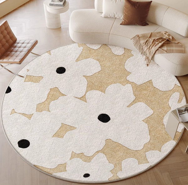 Circular Rugs for Dining Table, Abstract Contemporary Rugs for Bedroom, Modern Round Rugs under Coffee Table, Modern Cream Color Rugs for Living Room-HomePaintingDecor