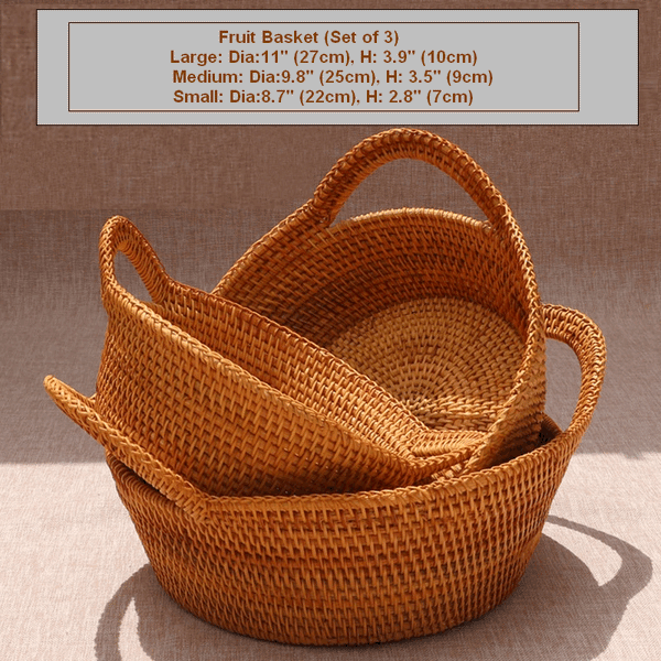 Woven Round Storage Basket, Storage Baskets for Kitchen, Rattan Storage Basket with Handle, Storage Basket for Dining Room, Set of 3-HomePaintingDecor