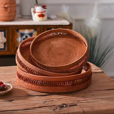 Woven Round Storage Basket, Rattan Stroage Baskets, Storage Baskets for Kitchen, Storage Baskets for Dining Room-HomePaintingDecor
