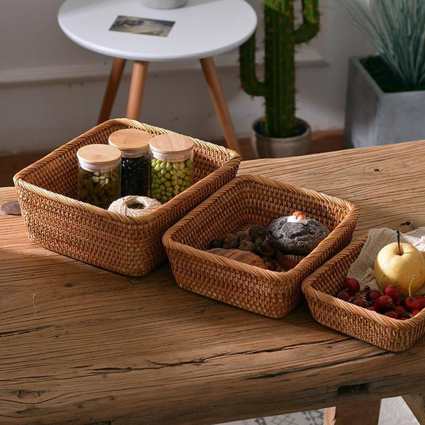 Woven Rectangular Storage Basket, Lovely Rattan Storage Basket, Storage Baskets for Kitchen-HomePaintingDecor