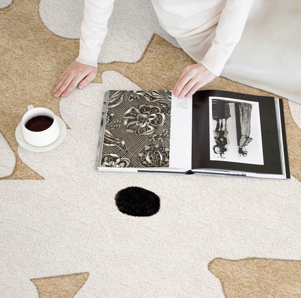 Circular Rugs for Dining Table, Abstract Contemporary Rugs for Bedroom, Modern Round Rugs under Coffee Table, Modern Cream Color Rugs for Living Room-HomePaintingDecor