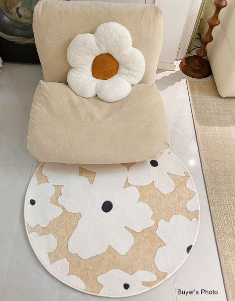 Circular Rugs for Dining Table, Abstract Contemporary Rugs for Bedroom, Modern Round Rugs under Coffee Table, Modern Cream Color Rugs for Living Room-HomePaintingDecor