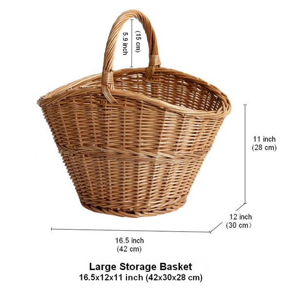 Willow Weaving Baskets with Handle, Large Picnic Food Basket with Handle, Natural Hand-woven Wicker Storage Basket, Natural Fruit Baskets, Kitchen Storage Baskets-HomePaintingDecor