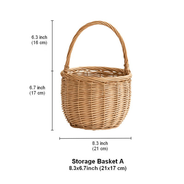 Wicker Storage Basket for Kitchen, Hand-woven Picnic Food Basket with Handle, Willow Weaving Baskets for Vegetable, Natural Fruit Basket, Storage Basket for Shelves-HomePaintingDecor