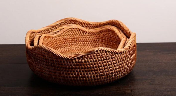 Woven Round Rattan Basket, Storage Basket for Dining Room Table, Woven Storage Basket for Kitchen, Small Storage Baskets, Set of 3-HomePaintingDecor
