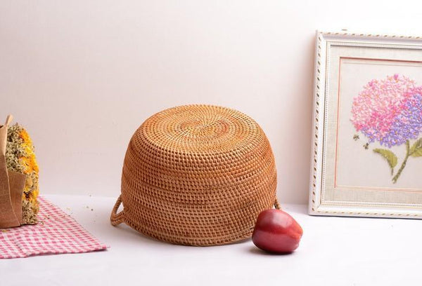 Woven Storage Basket, Kitchen Storage Basket, Large Rattan Basket, Kitchen Storage Ideas, Round Storage Basket-HomePaintingDecor