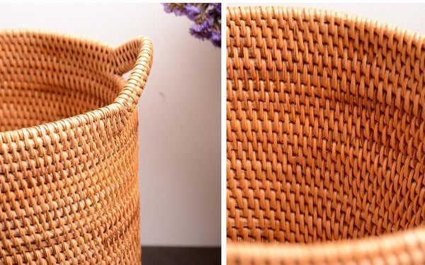Wicker Woven Storage Baskets, Kitchen Storage Baskets, Rattan Storage Basket, Round Storage Basket for Bathroom-HomePaintingDecor