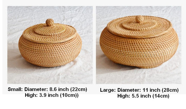 Woven Storage Basket for Kitchen, Round Storage Basket, Rattan Baskets, Small Storage Baskets, Handmade Storage Baskets, Round Storage Basket with Lid-HomePaintingDecor