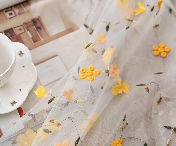 Yellow Flower Lace Tablecloths, Extra Large Rectangular Tablecloth for Oval Table, Lace Embroidered Table Covers, Rectangular Table Covers for Coffee Table-HomePaintingDecor