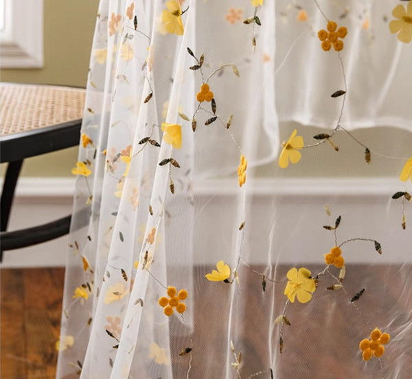 Yellow Flower Lace Tablecloths, Extra Large Rectangular Tablecloth for Oval Table, Lace Embroidered Table Covers, Rectangular Table Covers for Coffee Table-HomePaintingDecor