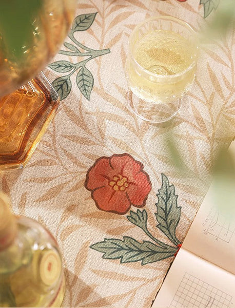 Cornflower and Wild Rose Flower Farmhouse Table Cloth, Modern Rectangle Tablecloth Ideas for Dining Table, Square Linen Tablecloth for Coffee Table-HomePaintingDecor