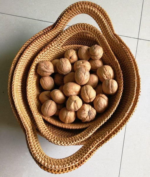 Woven Round Storage Basket, Storage Baskets for Kitchen, Rattan Storage Basket with Handle, Storage Basket for Dining Room, Set of 3-HomePaintingDecor