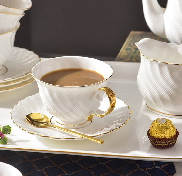 White Bone China Porcelain Tea Cup Set, Elegant British Tea Cup and Saucer in Gift Box, Unique British Ceramic Coffee Cups for Afternoon Tea-HomePaintingDecor